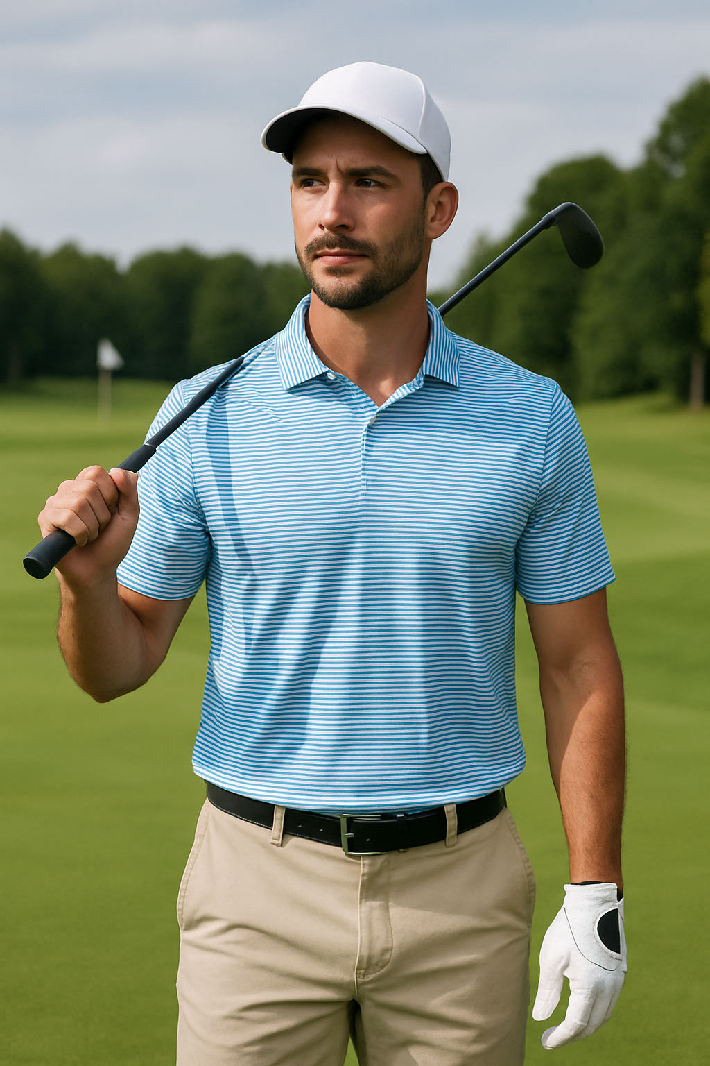 Tortoise Sportswear Männer Golf-T-Shirt hellblau gestreift